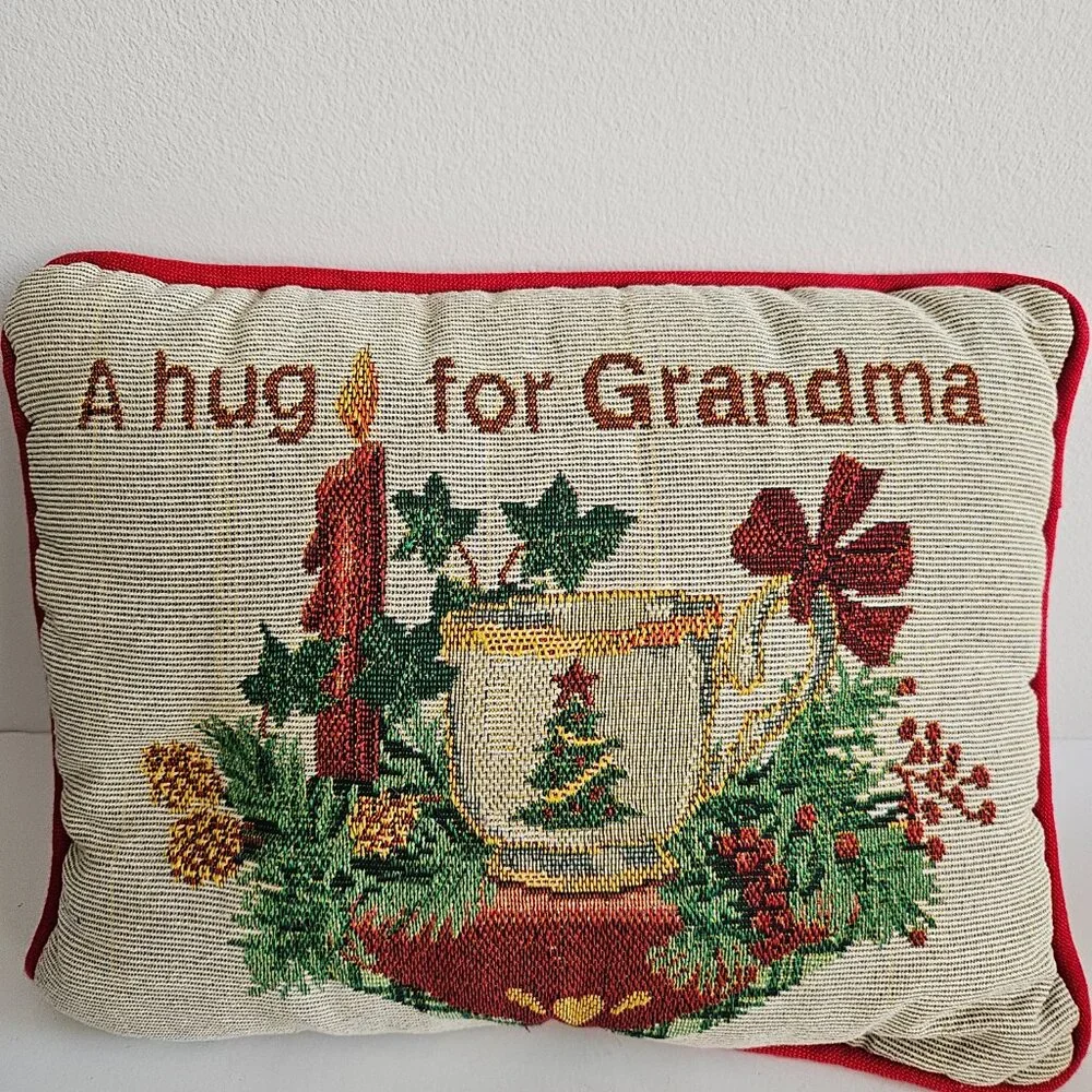 Tapestry Holiday pillow grandma's gift Embroidered Christmas Festive cushion